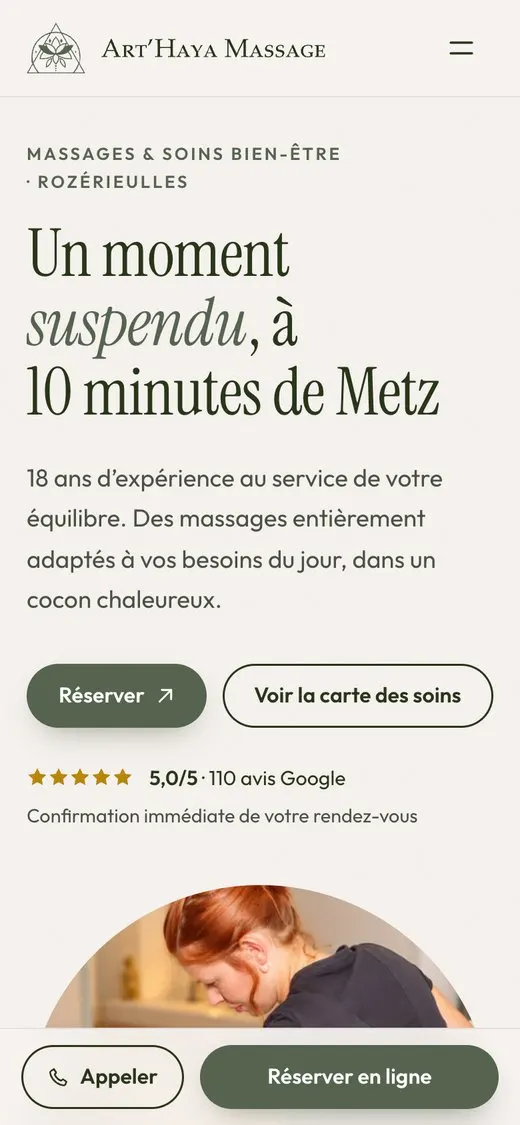 Le même site Art’Haya Massage, sur téléphone