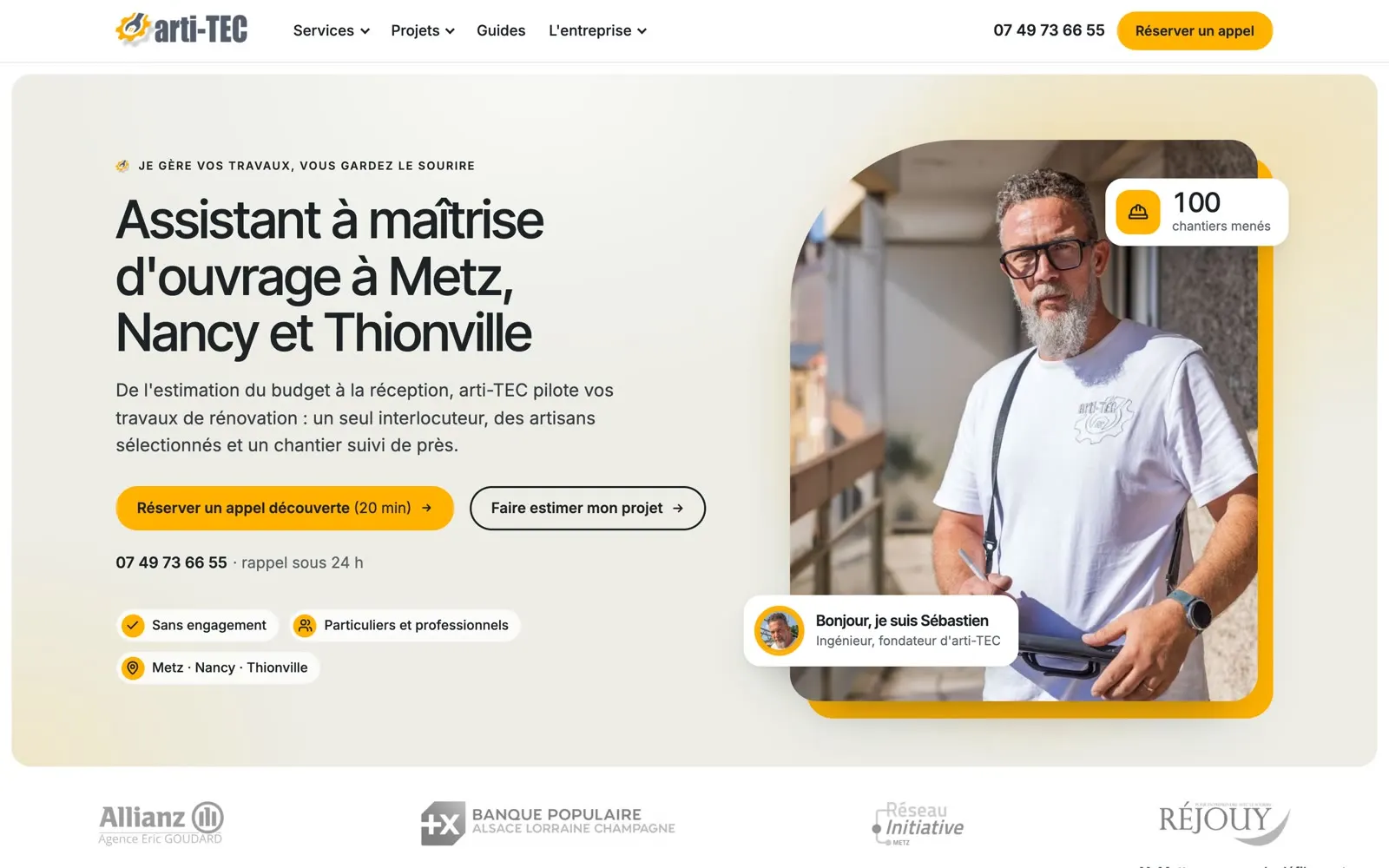 Page d’accueil du site arti-TEC, sur ordinateur