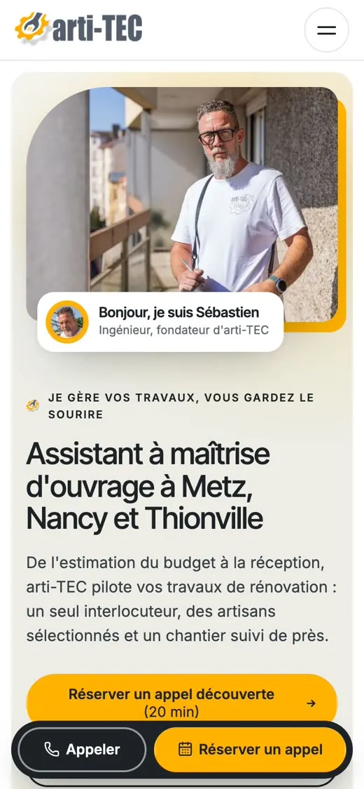 Le même site arti-TEC, sur téléphone