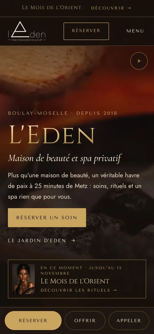 Le même site L’Eden, sur téléphone