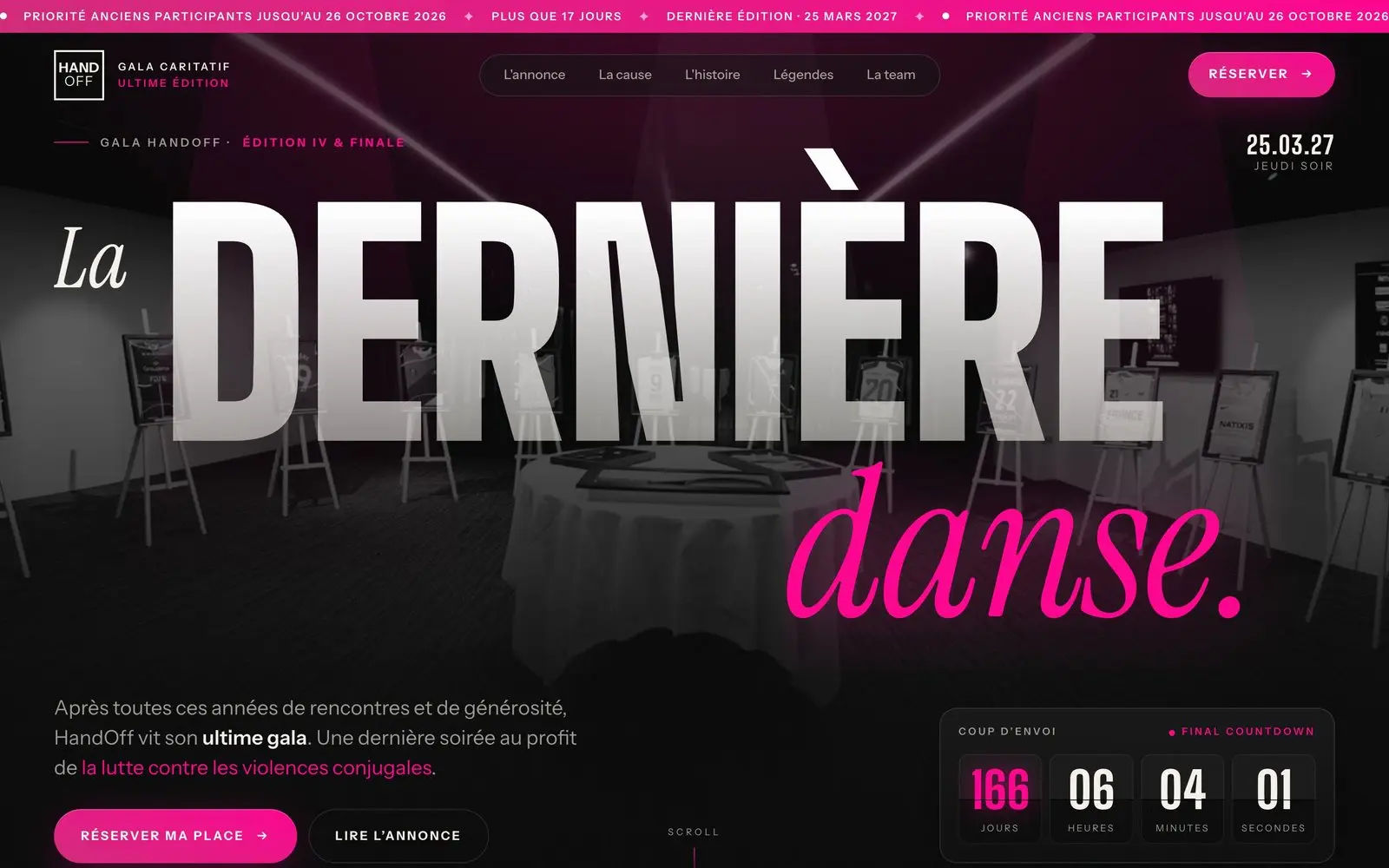 Le site de Gala HandOff, sur ordinateur